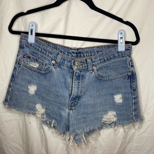 Distressed jean shorts